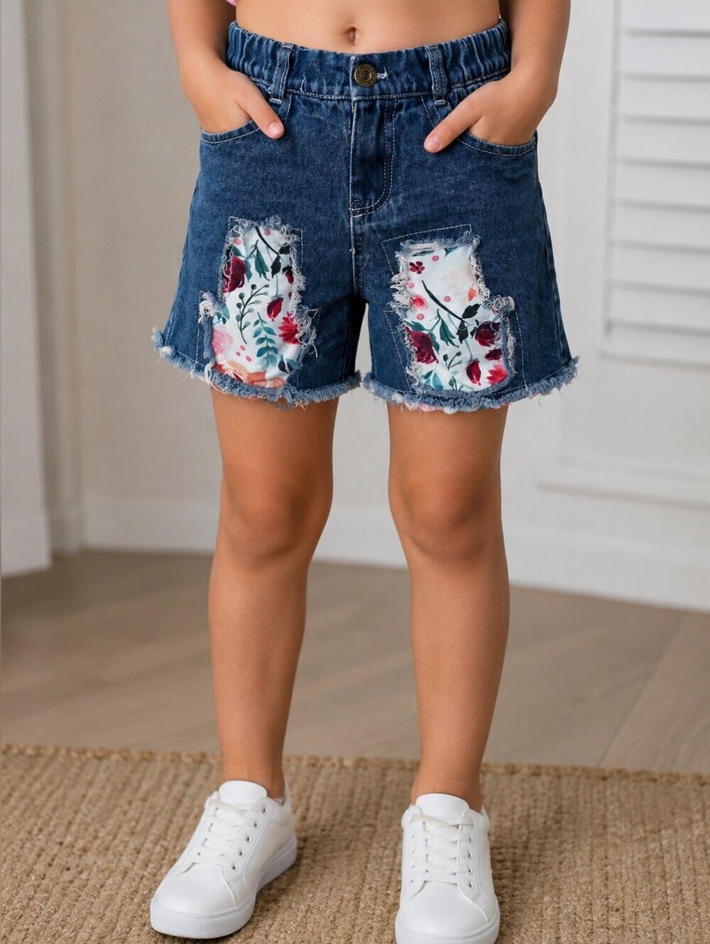 Girls Floral Patch Distressed Denim Shorts Size 8Years